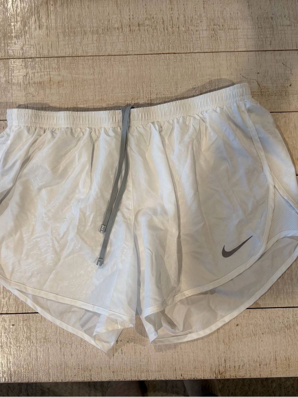 Nike Women’s White Athletic Shorts with Gray Drawcord - Large